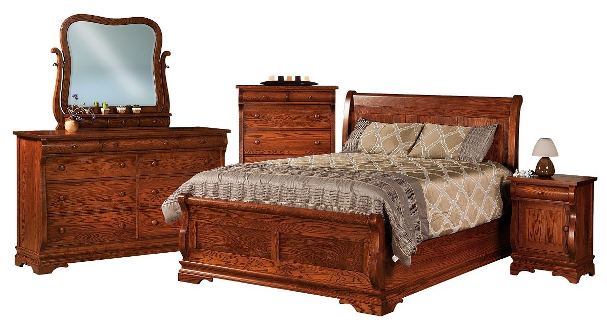 Amish Sleigh Panel Bed Solid Hardwood Bedroom Furniture King Queen Full